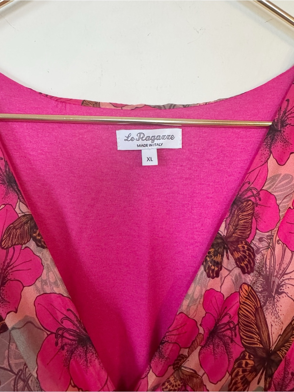 Le Ragazze Pink Floral Butterfly Flutter Sleeve Silk Maxi Dress XL - Picture 8 of 9